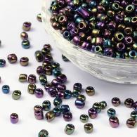 6/0 Rocailles, Iris Ronde, PrussianBlue, 4mm, Hole: 1 mm; ongeveer 450pcs / 50 gramm - #217346