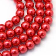 Glasparels per streng, Crimson, 8 ~ 9mm, Hole: 1 mm; over 105pcs / strand, 31.4&amp;quot; - #217336