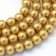 Glasparels per streng, guldenroede, 8 ~ 9mm, Hole: 1 mm; over 105pcs / strand, 31.4&amp;quot; - #217337