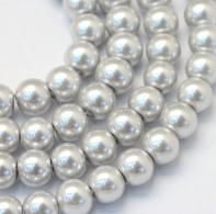 Glasparels per streng, zilver, 4 ~ 5mm, Hole: 1 mm; over 210pcs / strand, 31.4&amp;quot; - #492271