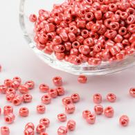Rocailles, Gesloten Kleuren Lustered, ronde, rood, 4mm, Hole: 1,5 mm; ongeveer 450pcs / 50 gramm - #217385