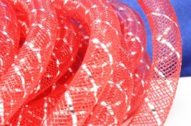 Rood met zilver  Net draad - metallook - 8mm - #20681